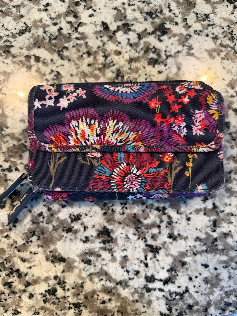 Vera Bradley Floral Zip Wallet - Navy Pink Multicolor